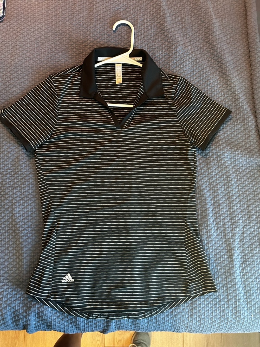 adidas Black & White Striped Girls' Polo Shirt